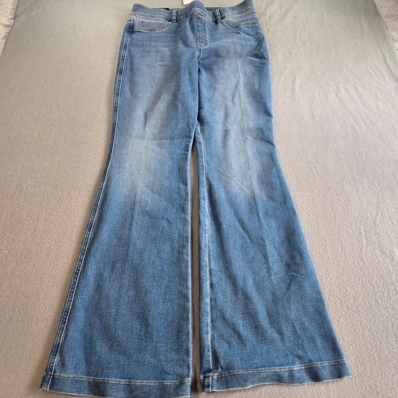 SPANX Denim - Spanx Flare Jeans Womens XL Stonewashed Blue High Rise Shaping Stretch 20960R
